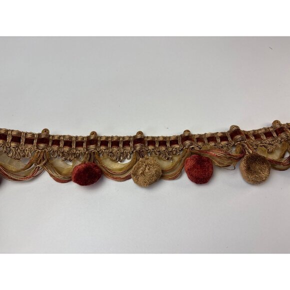 Decorative Pom Pom Tassel Trim 3 yards + 15" Gold & Rust Colors Gorgeous Home Dé - Picture 7 of 10